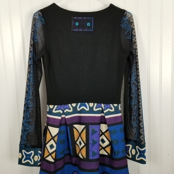 Lulu-H Art To Wear Womens Dress Long Fit N Flare Sheer Sleeve Multi Color Small - Picture 5 of 13